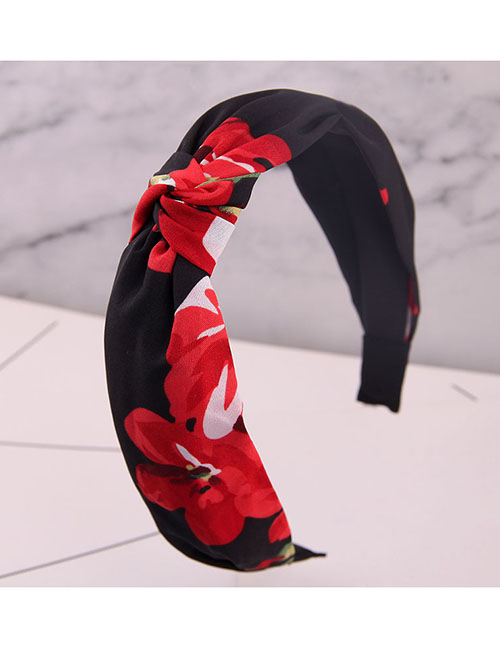 Fashion Black Printed Knotted Hair Hoop