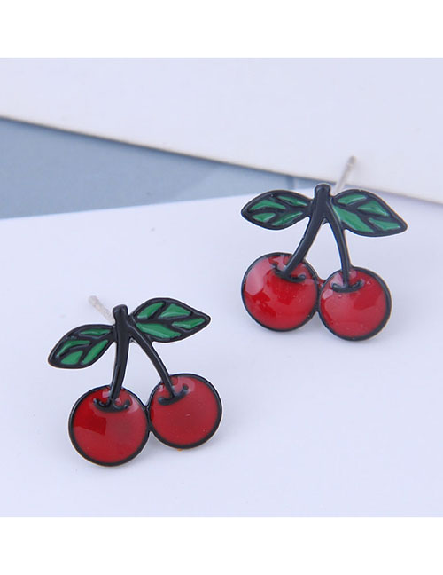 Fashion Red Cherry Contrast Stud Earrings