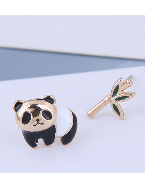 Fashion Black Panda Bamboo Asymmetric Stud Earrings