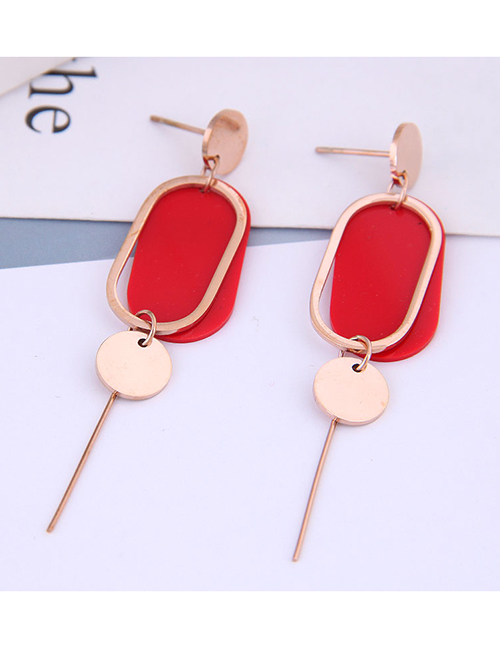 Fashion Red Dripping Geometric Stud Earrings