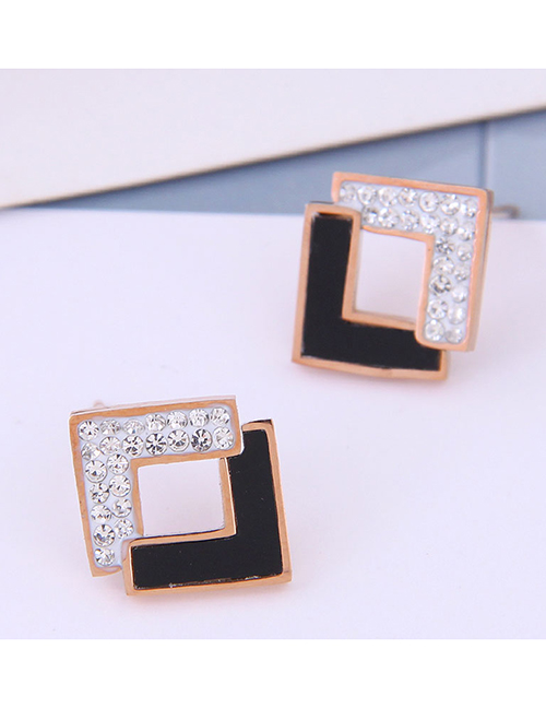 Fashion Black Solid Geometric Square Diamond Stud Earrings
