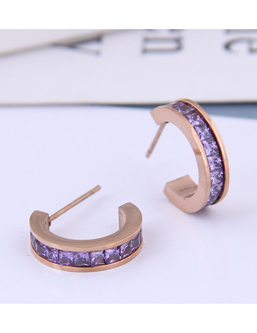 Fashion Purple Geometric C-shaped Stud Earrings