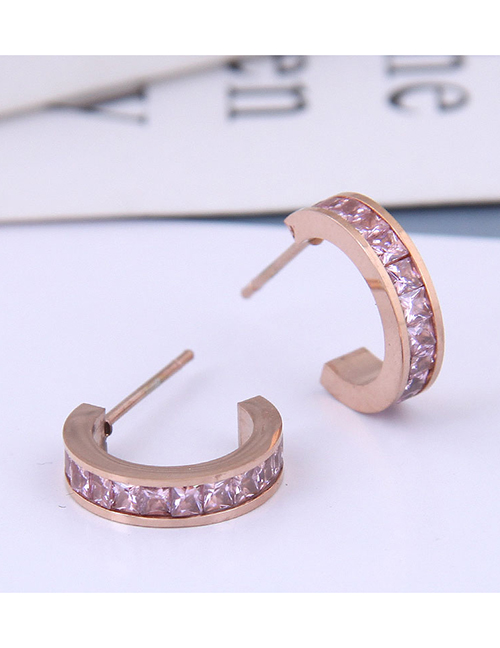 Fashion Pink Geometric C-shaped Stud Earrings
