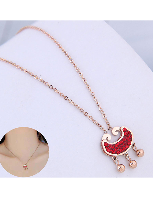Fashion Red Rich Lock And Diamond Bead Necklace