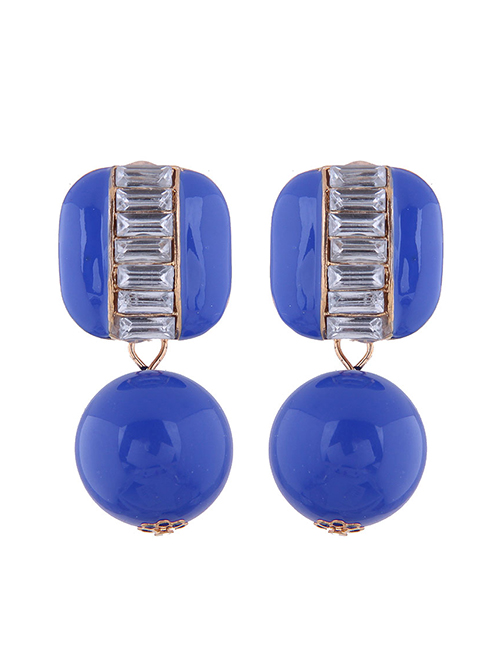 Fashion Blue Contrast Pearl And Diamond Geometric Stud Earrings