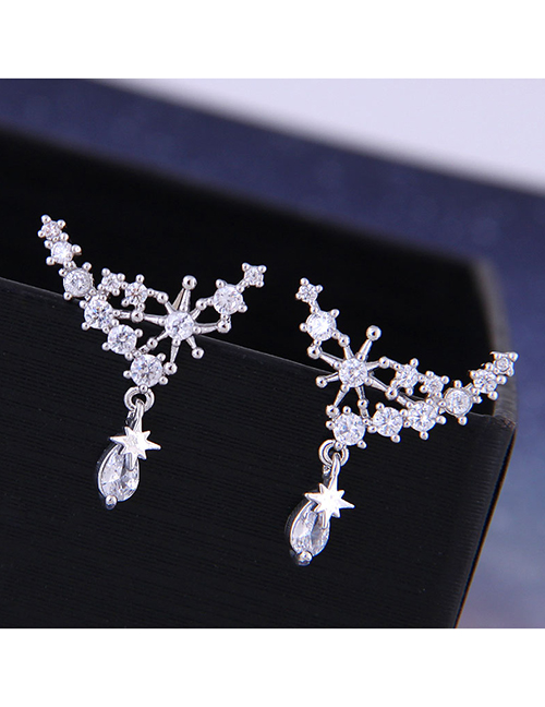Fashion Silver Star Stud Earrings With Diamonds