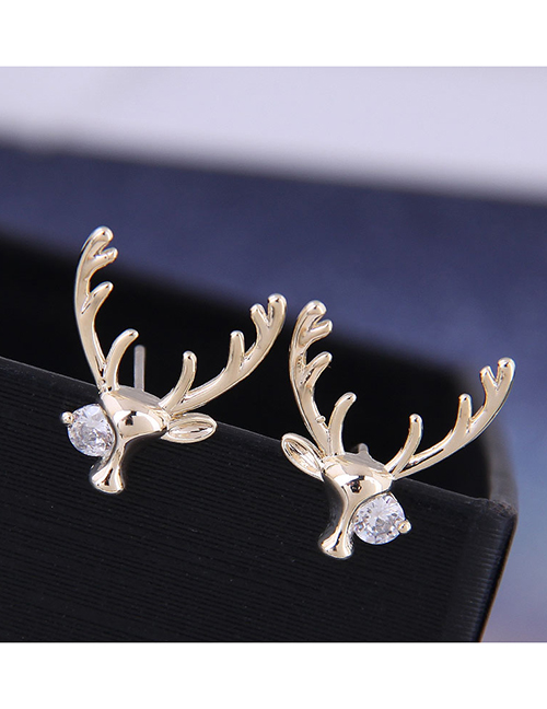 Fashion Golden Christmas Deer Earrings With Diamonds