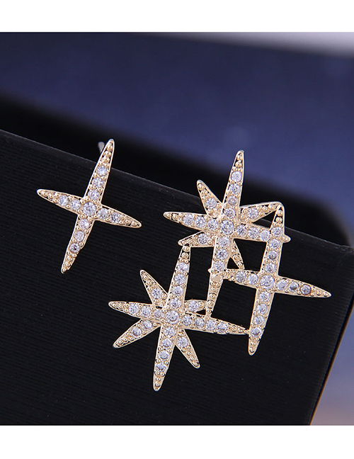 Fashion  Silver Needle + Copper + Zircon Asymmetrical Stud Earrings With Diamonds