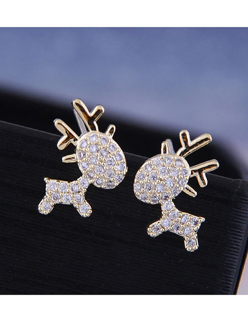 Fashion  Silver Needle + Copper + Zircon Fawn Earrings With Diamonds