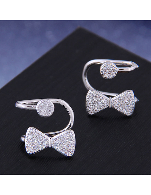 Fashion Copper + Zircon Geometric Ear Clip With Diamond Bow