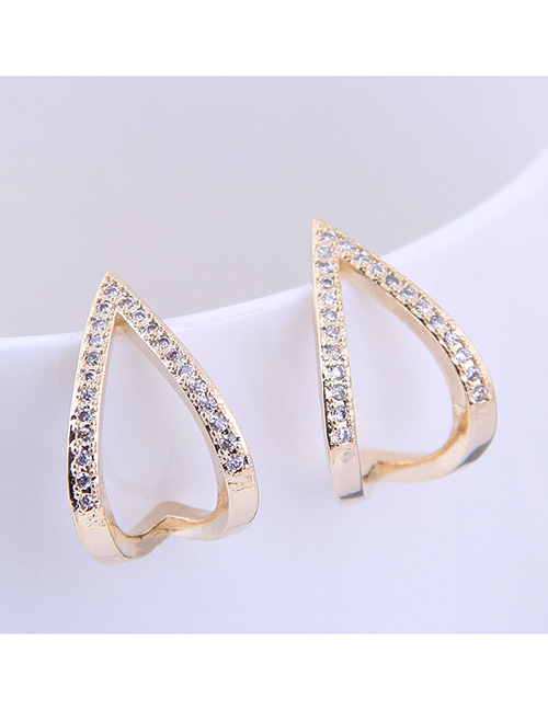 Fashion Golden Brass And Diamond Love Heart Geometric Openwork Earrings