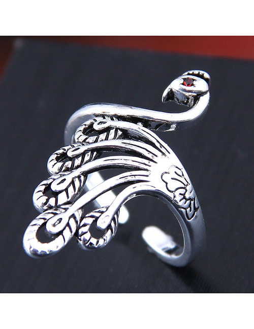 Fashion Silver Peacock Open Diamond Ring