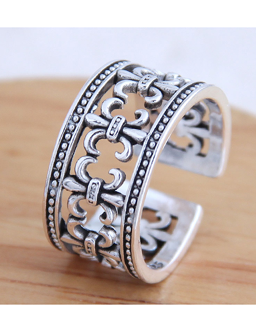 Fashion Silver Wide-edge Openwork Embossed Alloy Split Ring