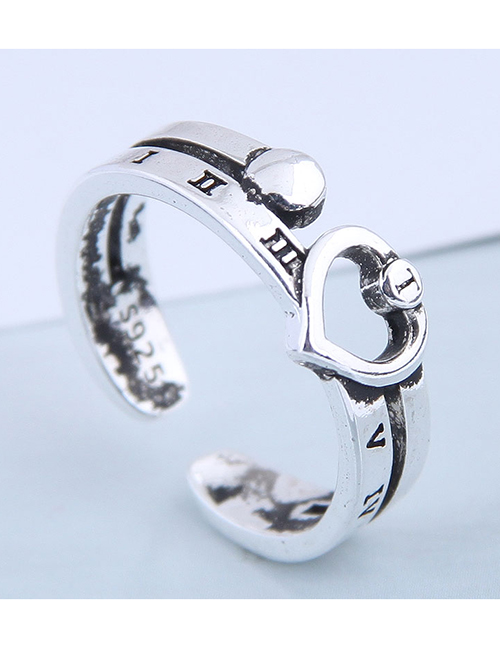 Fashion Silver Letter Openwork Heart Open Ring