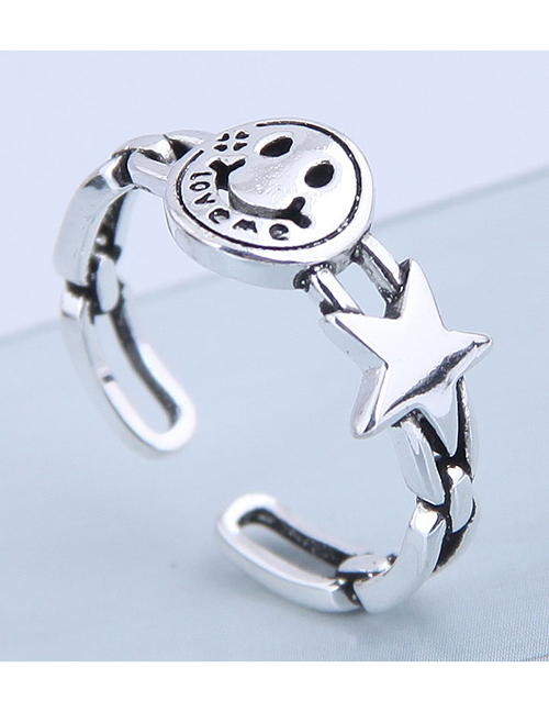 Fashion Silver Smiley Letter Pentagram Open Ring