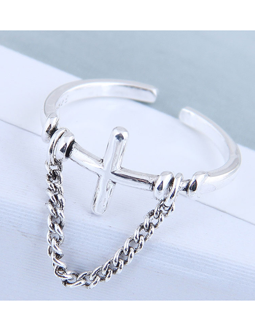 Fashion Silver Cross Chain Stand Split Ring