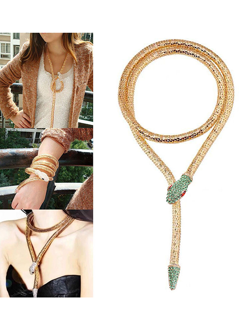 Fashion Green Multi-layered Diamond Snake Snake Multi-layer Bracelet Necklace