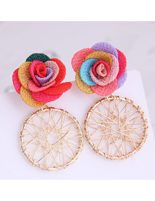Fashion Color Mixing Flower Dreamcatcher Alloy Hollow Stud Earrings