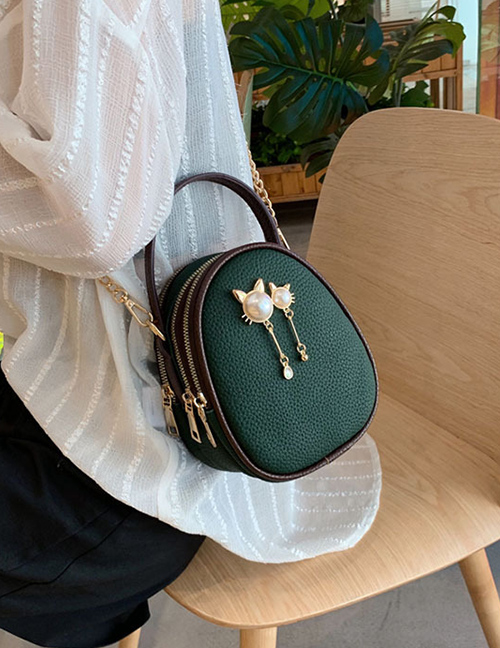 Fashion Green Pearl Cat Multi-layer Shoulder Bag Shoulder Bag