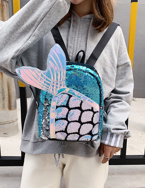Fashion Blue Sequined Fishtail Backpack