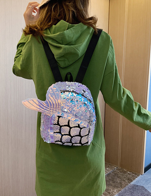 Fashion Light Blue Sequined Fishtail Backpack