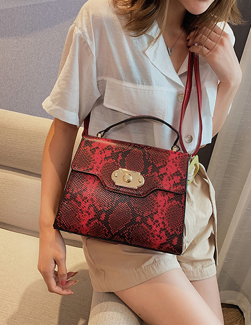 Fashion Red Snake Contrast Color Messenger Bag