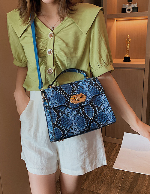 Fashion Blue Snake Contrast Color Messenger Bag