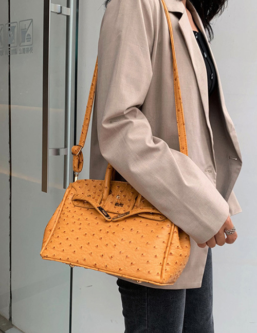 Fashion Yellow Ostrich Pattern Portable Slung Shoulder Bag