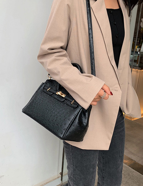 Fashion Black Ostrich Pattern Portable Slung Shoulder Bag