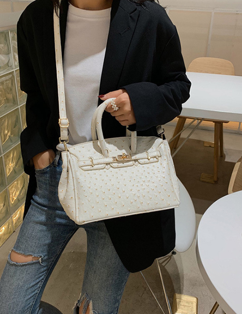 Fashion White Ostrich Pattern Portable Slung Shoulder Bag
