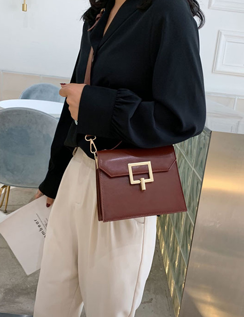 Fashion Red-brown Square Buckle Shoulder Shoulder Bag