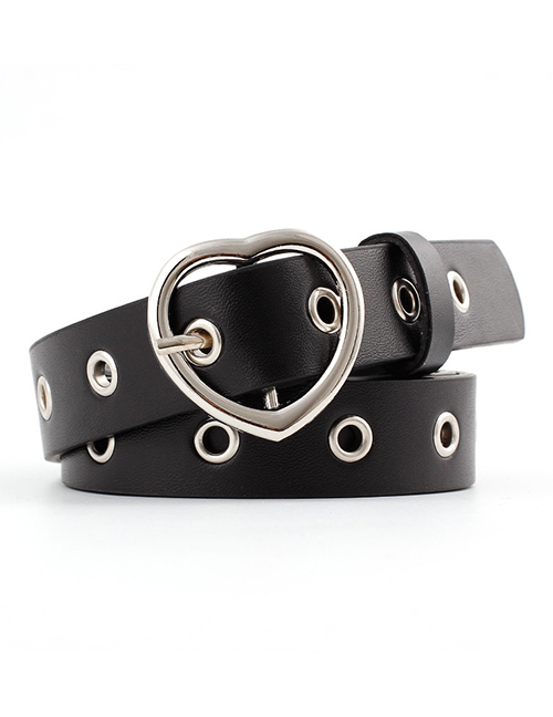 Fashion Black Pin Buckle Love Buckle 镂 Air Eye Thin Belt