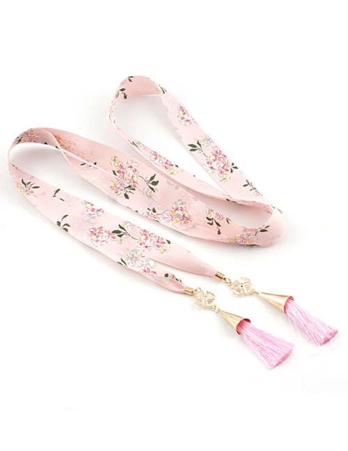 Fashion Light Pink Floral Scarf Knotted Cloth Crystal Fringed Girdle