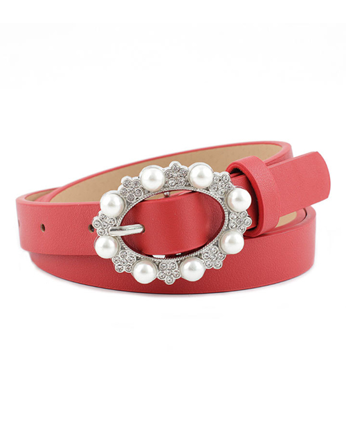 Fashion Red Pearl Pin Buckle Imitation Leather Belt