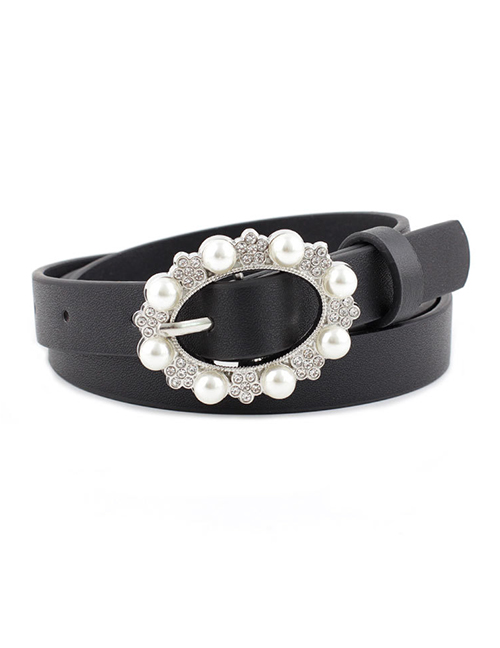 Fashion Black Pearl Pin Buckle Imitation Leather Belt