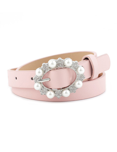 Fashion Pink Pearl Pin Buckle Imitation Leather Belt