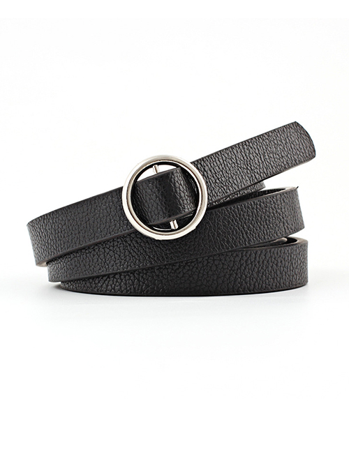 Fashion Black Double Fabric Small Round Buckle Knotted Thin Belt
