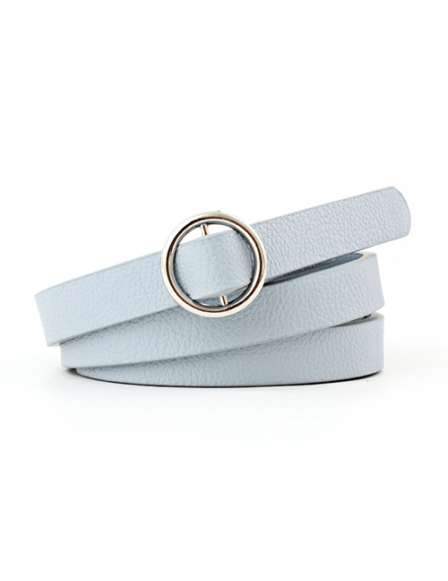 Fashion Sky Blue Double Fabric Small Round Buckle Knotted Thin Belt