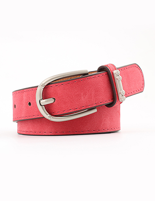 Fashion Red Alloy Accessories Ring Faux Leather Pin Buckle Flat Belt