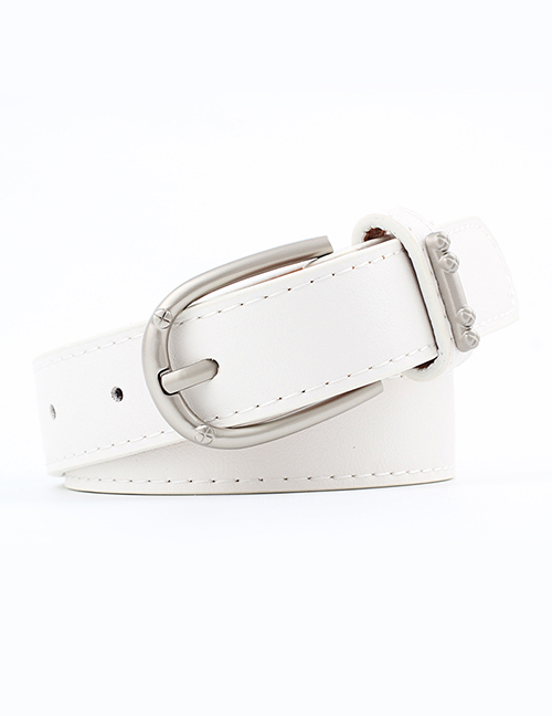 Fashion White Alloy Accessories Ring Faux Leather Pin Buckle Flat Belt