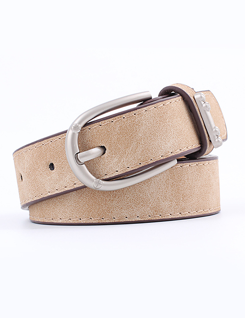 Fashion Khaki Alloy Accessories Ring Faux Leather Pin Buckle Flat Belt