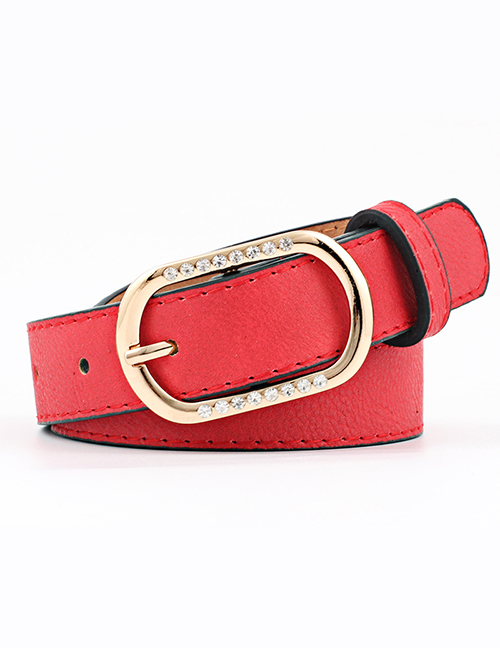 Fashion Red Pin Buckle Rhinestone Belt