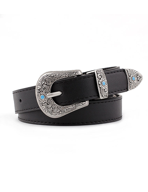 Fashion Black Metal Carved Buckle Belt