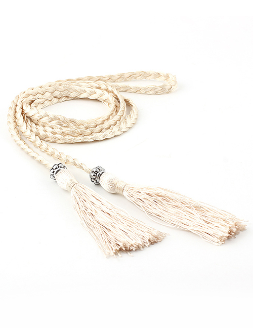 Fashion Beige Braided Bow Rope Knotted Waist Chain