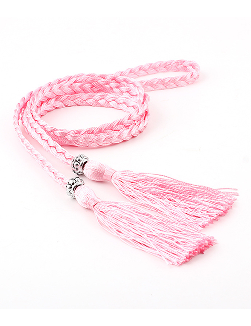 Fashion Light Pink Braided Bow Rope Knotted Waist Chain