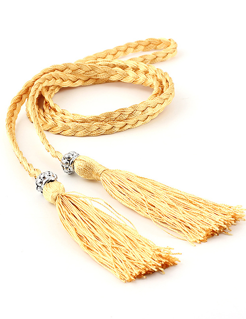 Fashion Dark Yellow Braided Bow Rope Knotted Waist Chain
