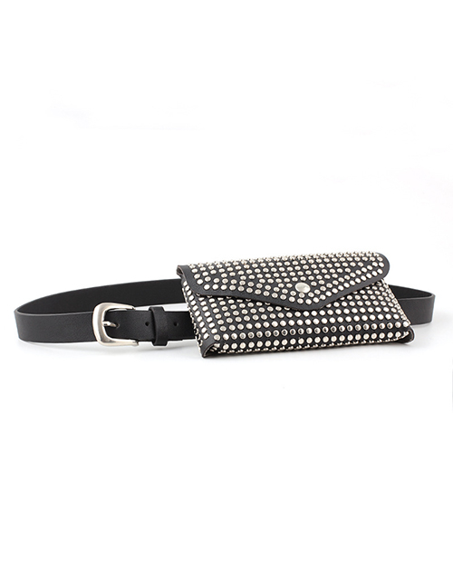 Fashion Black Rivet Inlaid Belt Bag With Thin Belt