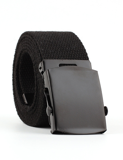 Fashion Black Canvas Woven Smooth Buckle Belt