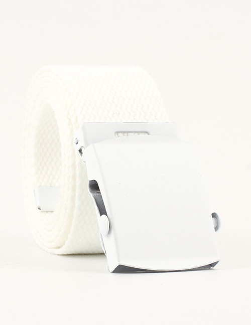 Fashion White Canvas Woven Smooth Buckle Belt