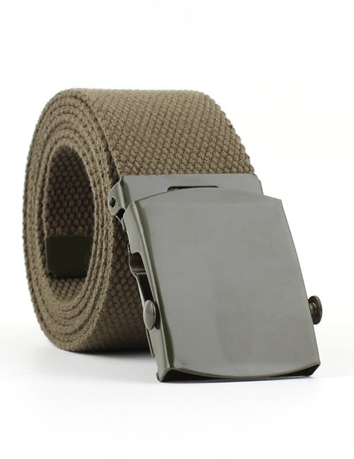 Fashion Army Green Canvas Woven Smooth Buckle Belt